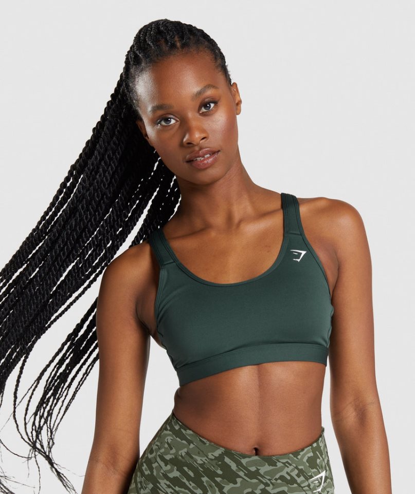 Women\'s Gymshark Scoop Neck Sports Bra Dark Green | CA 18AD56